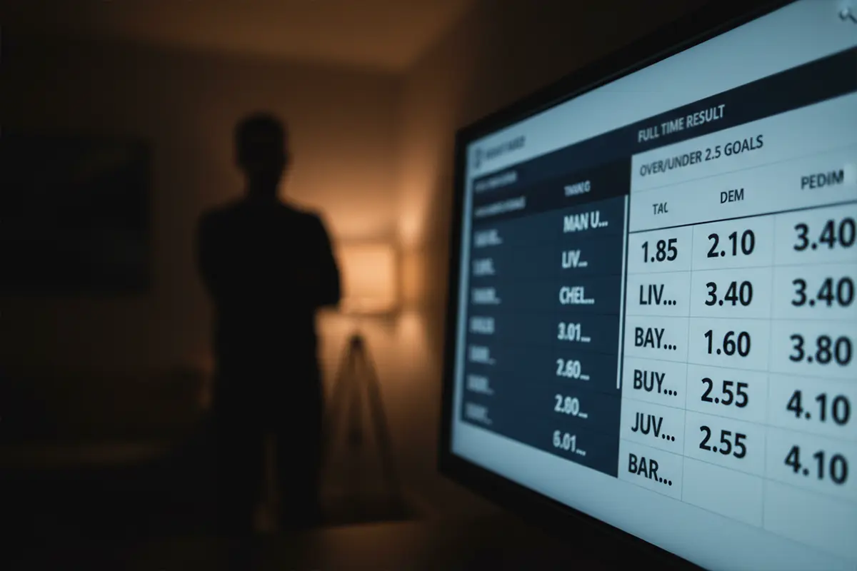 Écran affichant des cotes de paris sur un match de football en gros plan