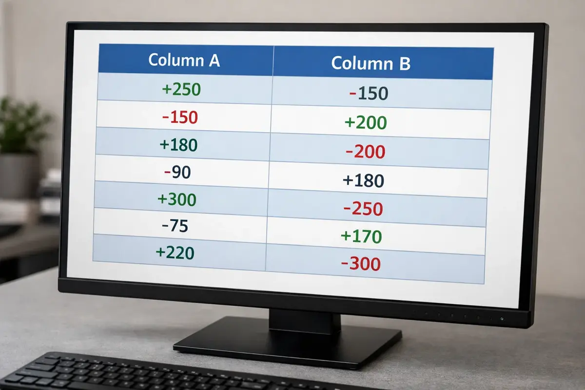 &Eacute;cran d'ordinateur affichant tableau comparatif de cotes positives et n&eacute;gatives