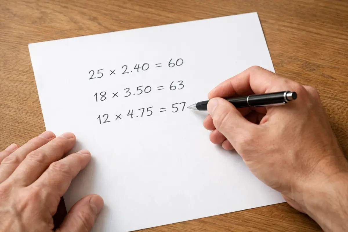 Personne calculant sur papier avec formules math&eacute;matiques simples