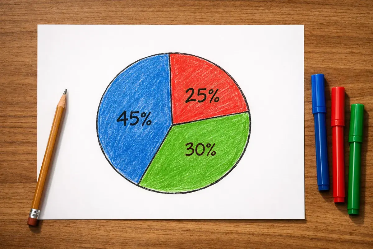 Graphique simple en camembert sur feuille de papier