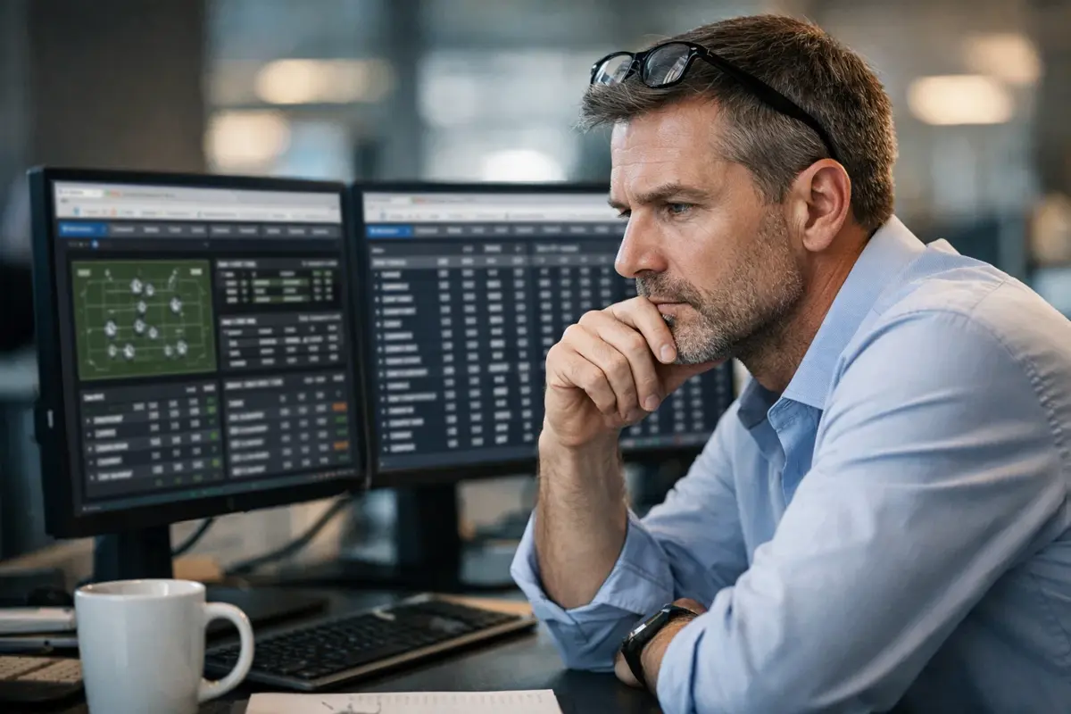 Analyste sportif &eacute;tudiant statistiques de match sur ordinateur