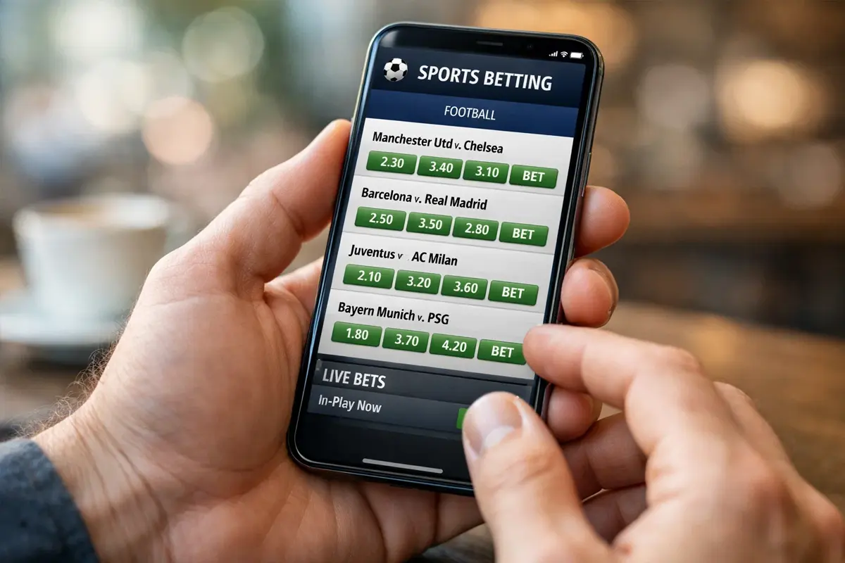 Main tenant smartphone avec application de paris ouverte