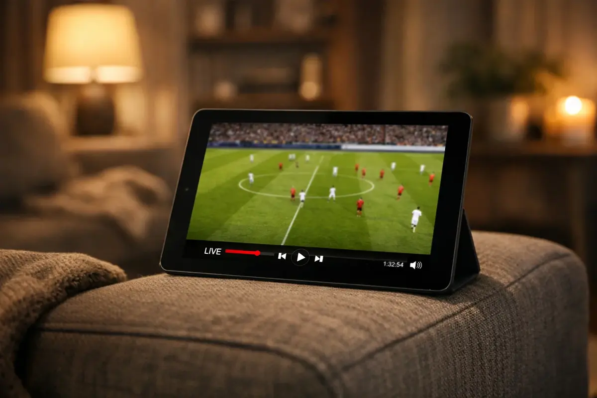 &Eacute;cran montrant streaming de match de football en direct