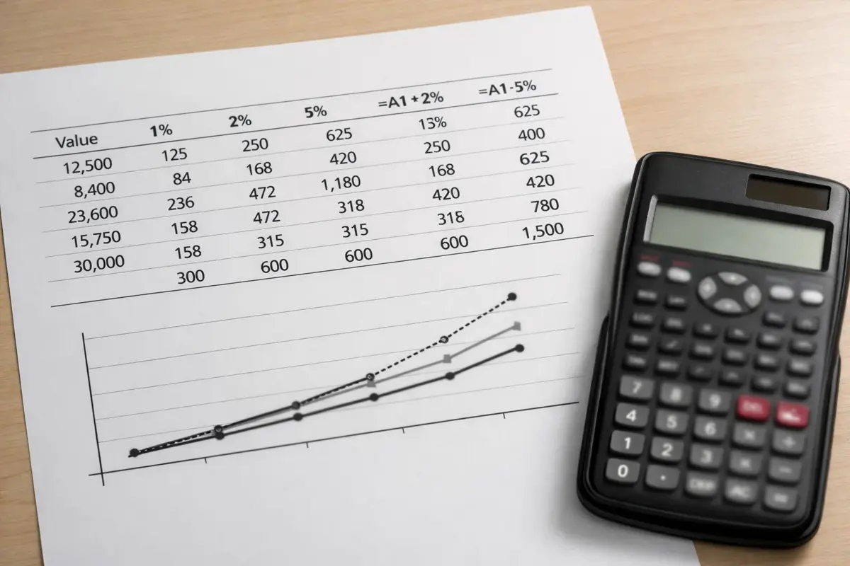 Feuille de calcul avec pourcentages et formules math&eacute;matiques