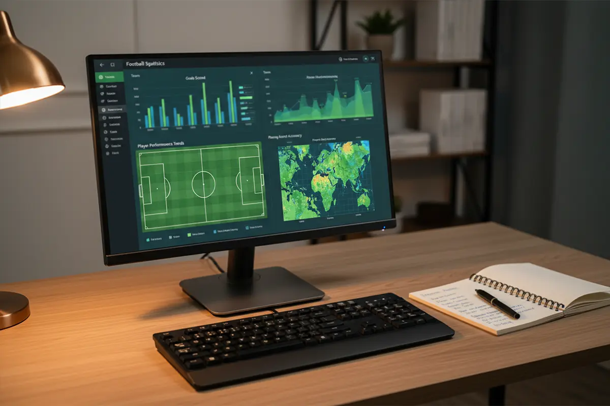 Écran d'ordinateur affichant des graphiques de statistiques de football