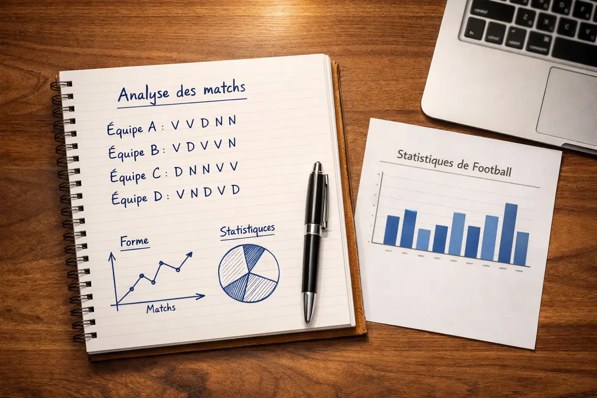 Carnet de notes avec statistiques de football et stylo